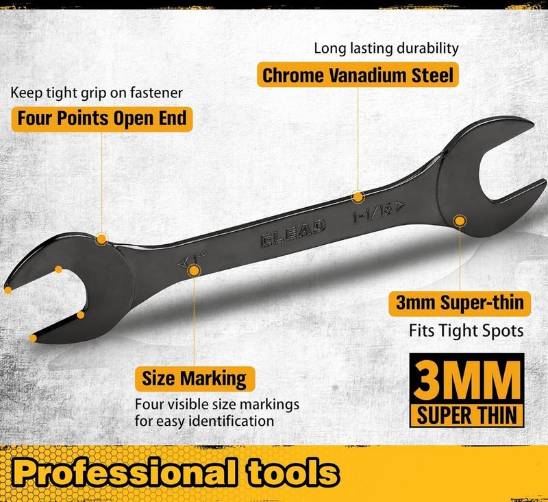 ELEAD Super-Thin Open End Wrench Set | 19-Piece SAE & Metric Sizes | CR-V Nickel Plated | Ultra-Slim Design | Corrosion-Resistant | Durable Roll-Up Pouch for Mechanics - Image 5
